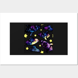 Watercolor Rockets and Stars on Dotted Background Posters and Art